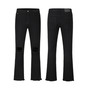Jeans ajustados negros para hombre, estilo flare, rasgados, elásticos, de mezclilla, para dropshipping - Product Image 1