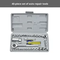 Ensemble de clés à cliquet à douille à commande manuelle en acier à haute teneur en carbone de 46 pièces avec étui rigide pour la réparation automobile, boîte à outils combinée pour mécanicien