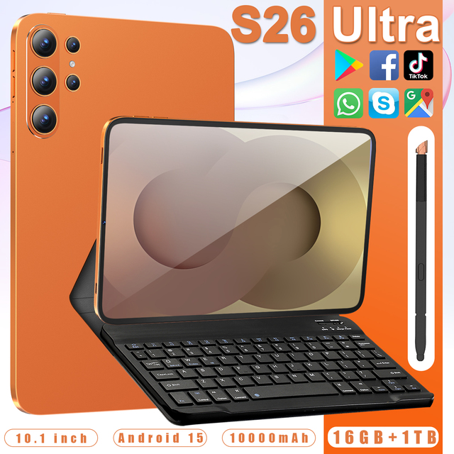 Multi Function New S26 Ultra 10.1 Inch Wi-Fi Android Tablet with 16GB RAM 1TB ROM 2560X1600 Resolution Octa Core Android 15
