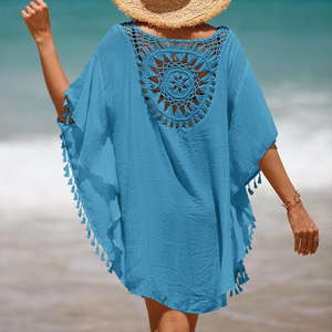 Vêtement de plage pour femmes, tendance, couleur unie, robe de plage, vêtements de plage ajourés - Product Image 4