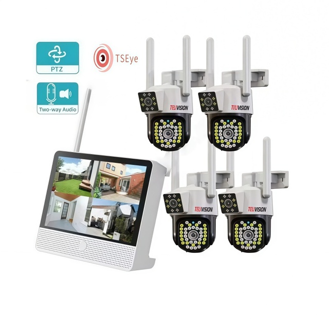 New Trend Wireless CCTV with 10-inch Screen Night Vision Monitoring Kit Dual Lens 4 Cameras PTZ WIFI Security Camera