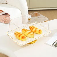 Plateau carré transparent en PET doré pour gâteaux, plateau de présentation sur pied pour buffet, service de nourriture, collations, réutilisable, respectueux de l'environnement