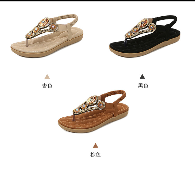 New Bohemian Sandals Simple Casual Flat Bottom Clip Toe Comfortable Rhinestone Sandals Femme