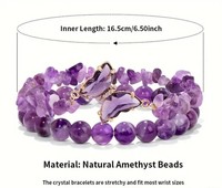 Lot de 2 Bracelets Papillon en Cristal, Perles de Quartz Rose et Obsidienne Naturelles, Bracelet Anti-Anxiété, Cadeau, Ensemble de Bracelets Tendance en Cristal
