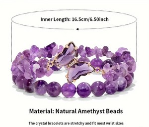 Set di 2 Braccialetti con Farfalle in Cristallo, Bracciale Antistress con Perline di Quarzo Rosa e Ossidiana Naturale, Regalo di Moda - Product Image 4