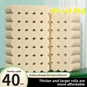 10-pound Pack of Solid-core Toilet <b>Paper</b> Bulk Household Rolls in Natural <b>Color</b> 40 Rolls Per Pack Mix Wood Pulp Material - Product Image 4