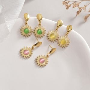 2025 Wholesale Hypoallergenic Non Tarnish Wholesale Waterproof PVD 18K Gold Plated Stainless Steel <b>Drop</b> <b>Earrings</b> with Stone - Product Image 3