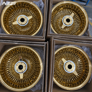 NJQS Drahtspeichenfelgen Lowider Weißwandreifen Dreifach Gold Chrom Felge - Product Image 4