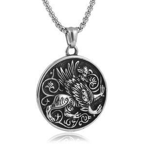 Collier avec pendentif animal en acier inoxydable, design de créature mythique argentée, bijoux de mode pour hommes, chaîne de 3.0x60cm, 24093 - Product Image 1
