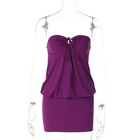 Nouvelle robe pour femme de style occidental : Col en V sexy, buste enveloppé, empiècements, détail noué, coupe ample, design découpé, mini-robe moulante