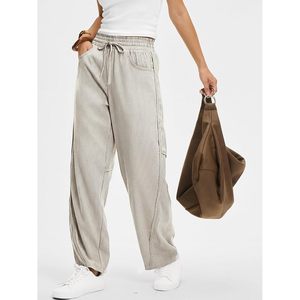 Womens Striped Wide Leg Pants High Waist Elastic <b>Drawstring</b> Casual Breathable Lounge <b>Trousers</b> With Pockets Summer Style - Product Image 5
