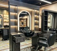 Station de Barbier Moderne Noire LUX avec Miroir en Verre – Dernier Design pour Salons de Coiffure et Barbiers