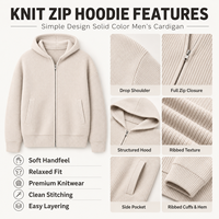 MENGTU Maßgefertigter Einfarbiger Drop-Shoulder Langarm-Strickpullover mit Reißverschluss Kapuzenpullover Strickjacke für Herren