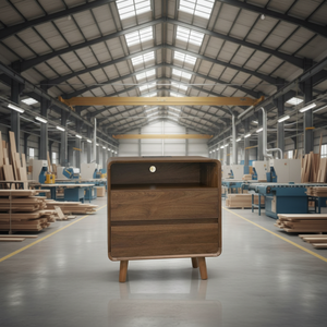 Comodino Laterale per Camera da Letto in Legno di Noce <span class=keywords><strong>con</strong></span> Doppio Cassetto e Porta di Ricarica - Product Image 5