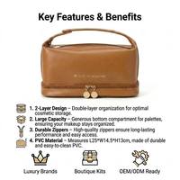 Pochette de maquillage en cuir PVC portable de grande capacité à 2 couches avec compartiment pour kit cosmétique