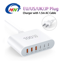 Chargeur rapide HNT 100W PD 6 ports avec câble AC de 1,5 m, adaptateur de voyage universel 100W pour iPhone, ordinateur portable, avec certification CE FCC