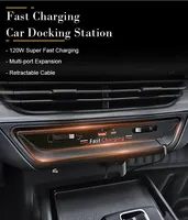 Station d'accueil de voiture Vtear avec câble rétractable, concentrateur de charge multi-ports, accessoires de décoration intérieure pour Hongqi E-QM5 2021-2025
