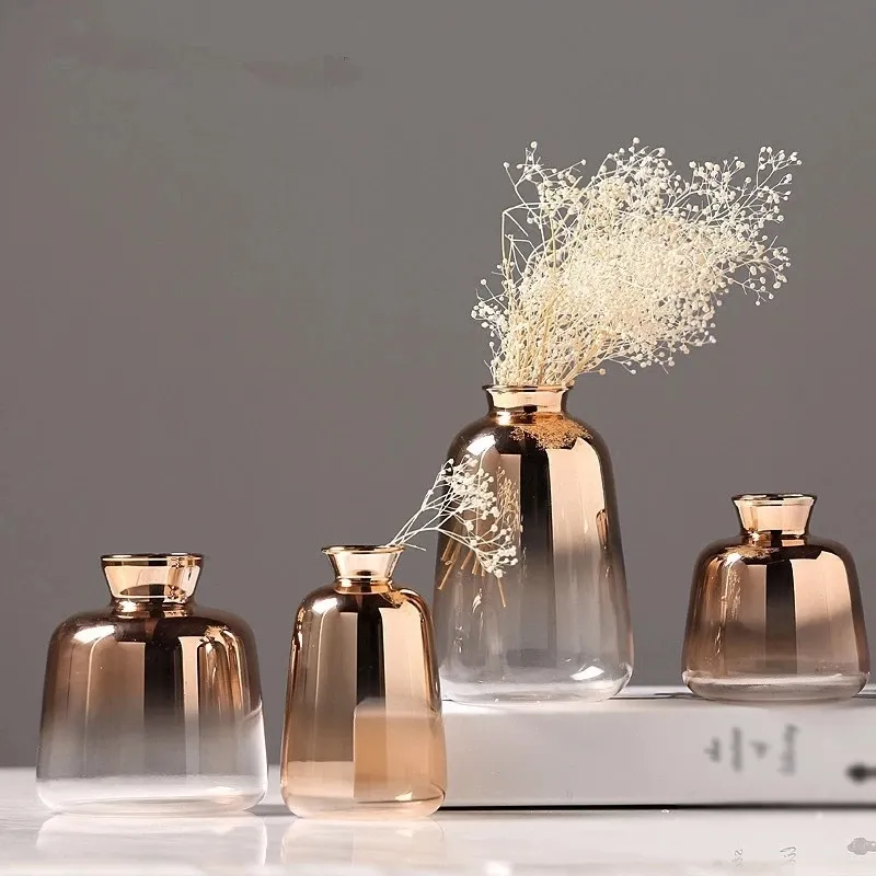 Minimalist Home Decor Wedding Bouquet Decorative Nordic Geometric Gold Glass Vase for Flowers Interior Home Decoration