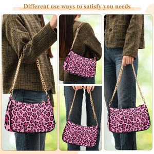 Pink Leopard Print Shoulder Bag Chain Sling <b>Purse</b> Zipper Closure <b>Small</b> Messenger Handbag for Women - Product Image 5