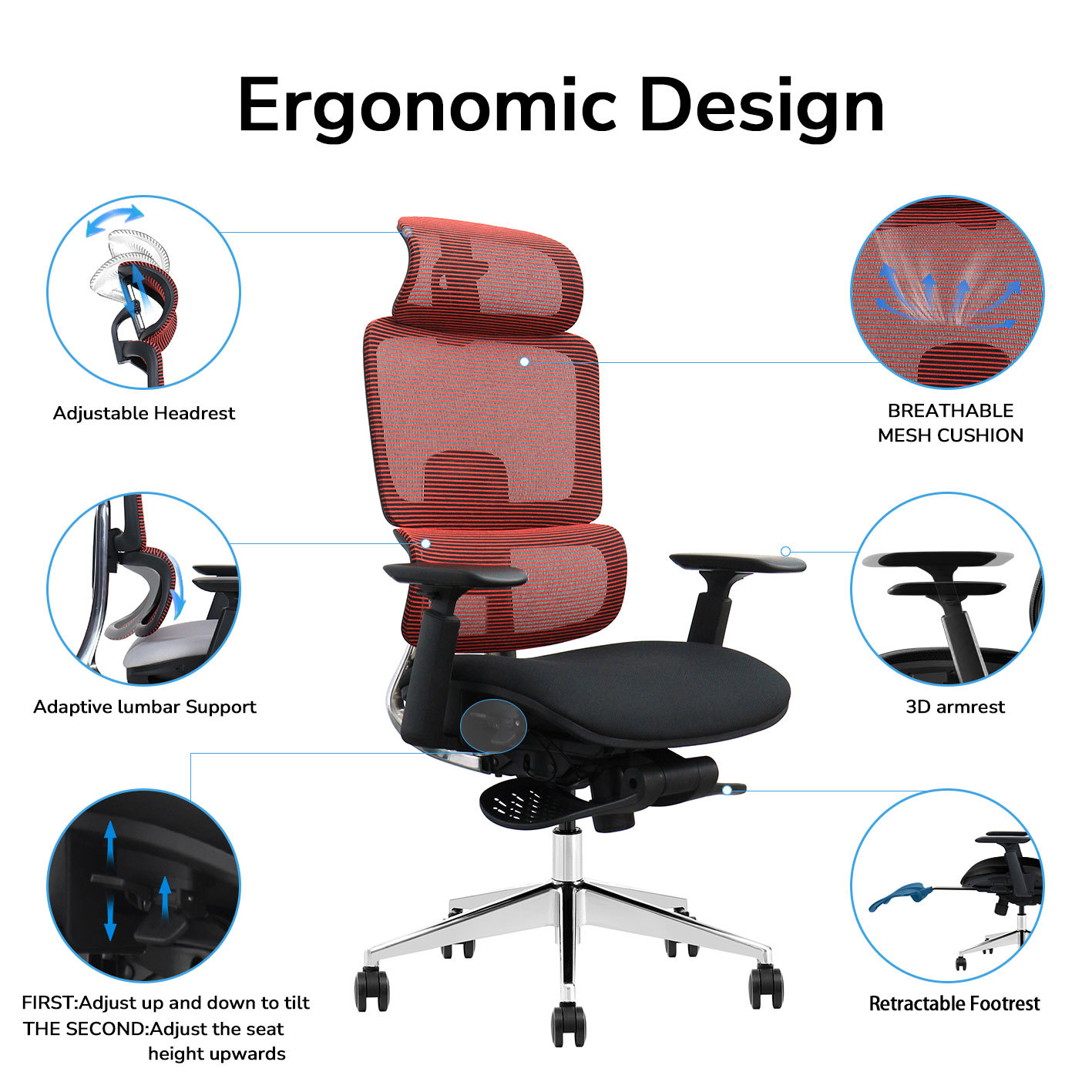 Ergonomic Executive Office Chair – Adjustable Headrest, Lumbar Support & Reclining Design - View 2