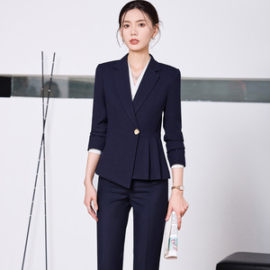 Women's Navy Suit Set Long Sleeve Polyester Workwear For Office Professionals Spring 2025 YX8056 - Product Image 2