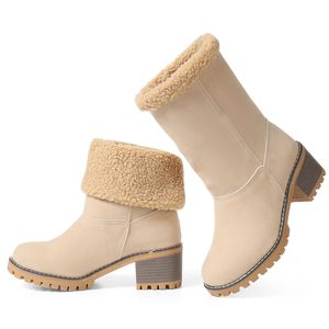 <span class=keywords><strong>Bottines</strong></span> d'hiver pour femmes confortables sans lacet mi-talon daim fausse fourrure doublure hauteur augmentant les <span class=keywords><strong>chaussures</strong></span> de plein air chaudes - Product Image 1
