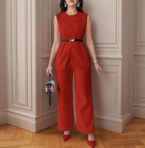 بلا أكمام قطعتين زي نسائي عمل أعلى قميص طقم فرك غربي ملابس صالون تجميل للنساء قماش احترافي - Product Image 4