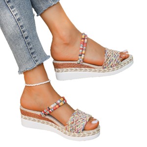 Nuove Ciabatte Colorate in Corda di Canapa Intrecciata con Suola Spessa Indossabili in Due Modi per Donne, Sandali con Zeppa a Punta Aperta per Taglie Grandi - Product Image 5