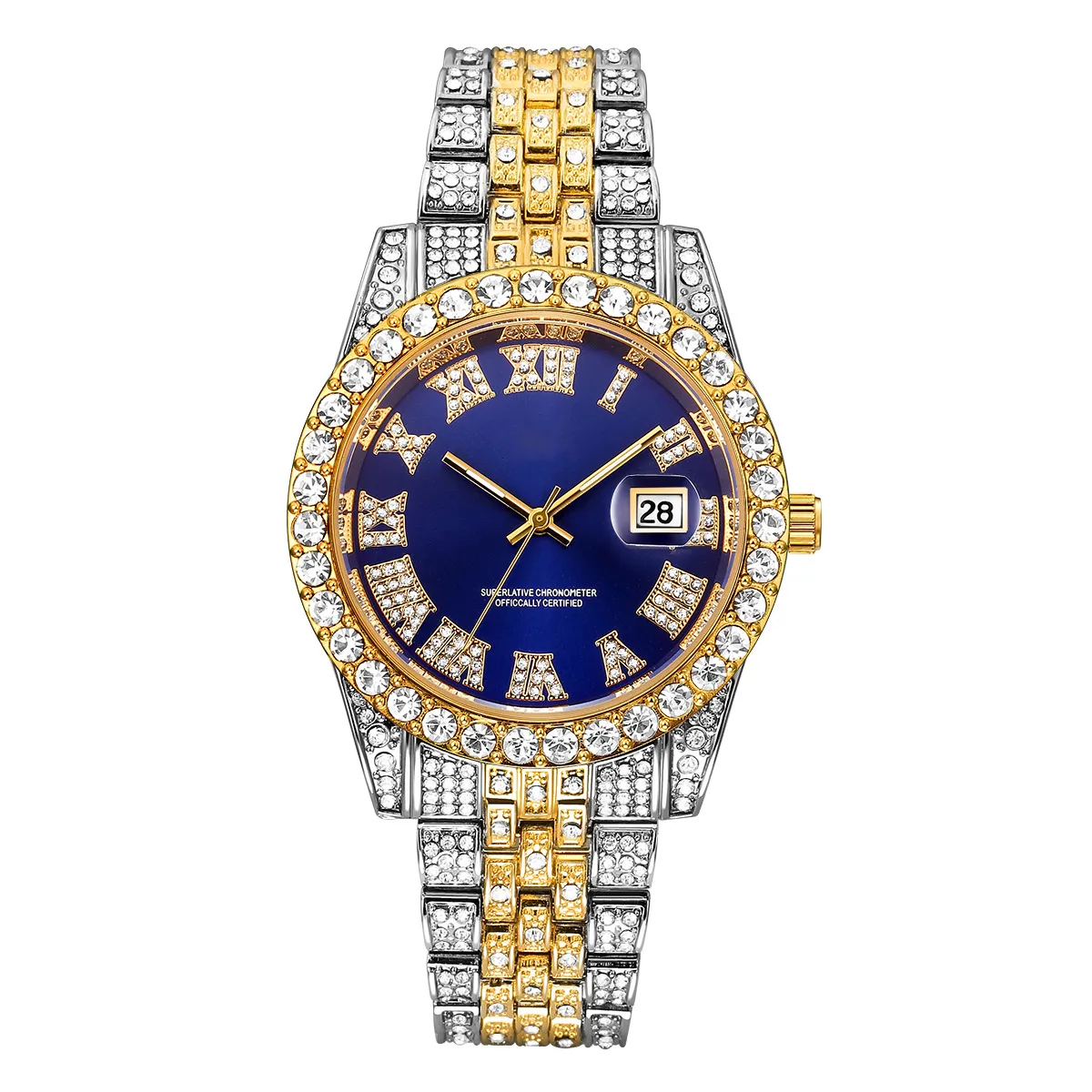 Men's Brand Luxury Full Diamond Watch Alloy Band Date Watch Rhinestone Bling bling Brand Out Hip Hop Shinny Quartz Watches