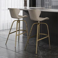 Tabouret de bar pivotant de luxe léger en cuir de vachette importé de qualité supérieure, chaise de table îlot minimaliste italienne au design simple HD-7296D