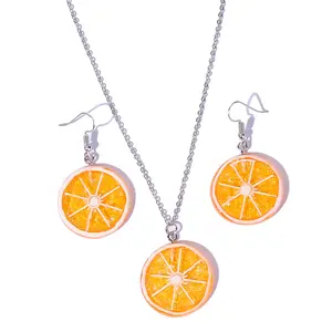 Spring Summer Fashion Fruit Earrings Necklaces for Women Girls Personalized Simple Resin Lemon Piece Earring Jewelry Set