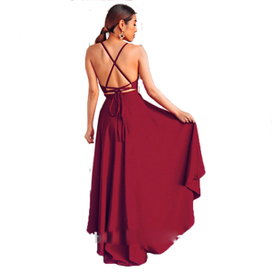 Ultimo abito Sexy profondo con scollo a V tecnica ricamata modello solido traspirante caratteristica alla <span class=keywords><strong>moda</strong></span> mostra retro lato naturale - Product Image 2