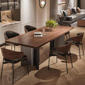 Einfacher, moderner, retro und antiker Stil, Kombination aus Nussbaum farbener Steinplatte, Esstisch und Stuhl - Product Image 3