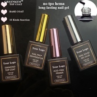 Gel à ongles multifonctionnel avec logo personnalisé, 15 types, couche de finition, base en caoutchouc, gel à ongles, couche de finition, vernis à ongles en gel