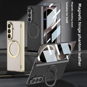 Protection magnétique à charnière avec anneau rotatif, étui de protection pliable en cuir uni, compatible avec Samsung Z Fold8 Ultra - Product Image 2