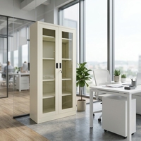 Armoire de classement moderne en acier avec étagères réglables, serrure à clé et porte vitrée - Usage commercial, garantie 5 ans pour cuisine et chambre