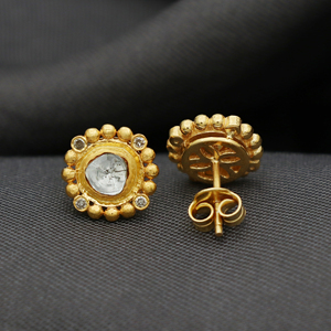ต่างหูเงินแท้ 925 ชุบทอง ดีไซน์โบฮีเมียนประดับเพชรโพลกี้ รุ่นใหม่ปี 2026 ขายดีจาก Silver Export House - Product Image 3