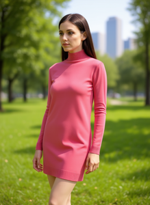 YMS189T Abito da donna in maglia a collo alto, a maniche lunghe, aderente, tinta unita, casual, per tutti i giorni, lunghezza sopra il ginocchio, stile autunnale - Product Image 2