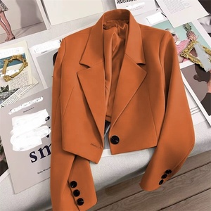 2024 Damen V-Ausschnitt Single Button Short Blazer Damenmode Mantel mit festem Muster und gewebter Methode - Product Image 2