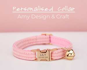 ชุดสายจูงผูกโบว์ปลอกคอสุนัขและแมวขนาดเล็กผ้าลูกแมวสลักชื่อลูกแมวกระดิ่งทองกระดิ่งสัตว์เลี้ยงสีชมพูอ่อน - Product Image 2