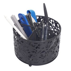Organisateur de stylos rond en métal de haute qualité, boîte de rangement de bureau en maille noire, étui à crayons rotatif, porte-stylos pour fournitures de bureau - Product Image 1