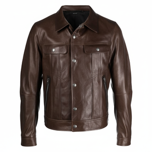 Veste en cuir décontractée pour hommes de style extérieur pour motocyclette Veste en cuir pour hommes Conception personnalisée OEM - Product Image 1
