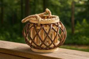 Handmade Woven <b>Bamboo</b> <b>Lantern</b> with Glass Insert and Rope Handle Bohemian Home Decor Vietnam Supplier Manufacturer - Product Image 3