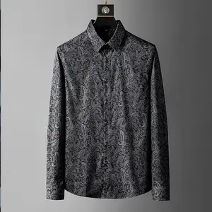 Wholesale of high-quality men's shirts Long sleeved slim fitting fashionable printed shirt Trendy printed shirt for men