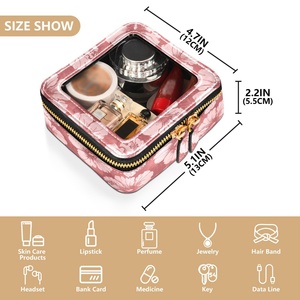 Vintage Hawaii Hibiscus Design Travel PU Leather Double Zip Jewelry Case Cosmetic Pouch Ladies <b>Makeup</b> <b>Box</b> with Clear Window - Product Image 4