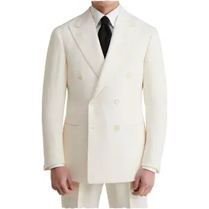 आकस्मिक आइवरी पुरुषों के सूट नियमित रूप से फिट 2 टुकड़ा डबल छाती प्रोम Tuxedos पीक अंचल रंगीन जाकेट पैंट के लिए शादी के व्यापार