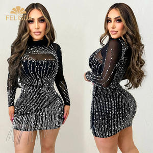 Belle cristal orné de franges Mini robe femmes strass mince court Club robe de soirée tenue d'anniversaire tenue décontractée - Product Image 1
