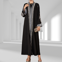 Élégante Abaya Ouverte pour Femmes Musulmanes Noire Grande Taille Manches Longues Brodée Perles Robe de Dubaï Luxe Vêtement Islamique Modeste