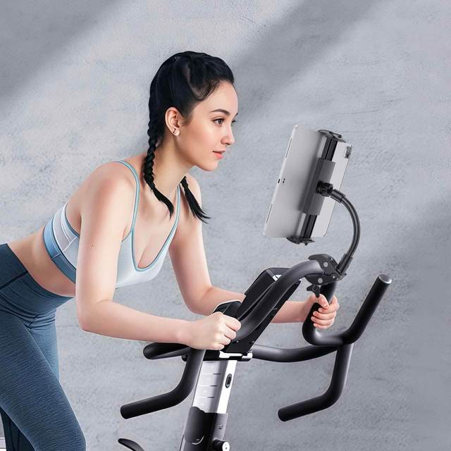 Universal Gooseneck Spin Bike Treadmill Tablet/Phone Holder 360 Rotation Long Arm One-Touch Release ABS Aluminum Alloy Mount