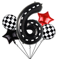 Ensemble de ballons numérotés noirs et blancs à carreaux de 40 pouces, décoration de fête sur le thème des voitures de course